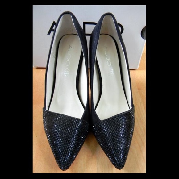 ALDO 7 BLACK SUEDE LEATHER SPARKLY RHINESTONE HEELS w BOX - Picture 2 of 10